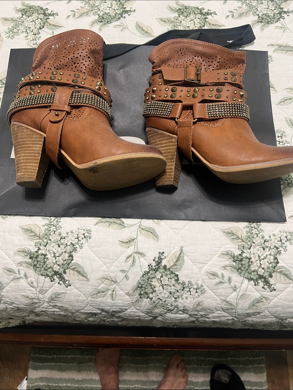 Not Rated rust Studded Strap Ankle Boots